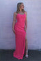 Hot Pink Sequin Mermaid Backless Prom Dresses, Long Formal Dresses With Slit