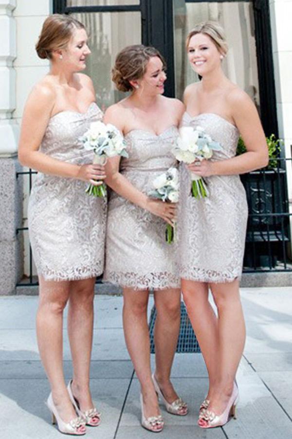 sheath sweetheart above-knee lace short bridesmaid dresses dtb97