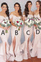 Sparkly Mermaid Pearl Pink Sequined Long Bridesmaid Dresses with Ruffles