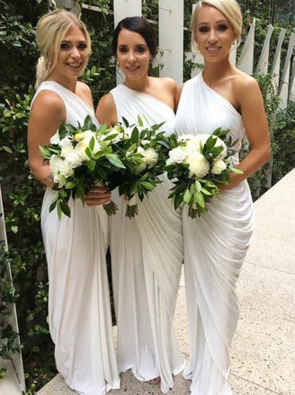 One-Shoulder Floor-Length Sheath Bridesmaid Dresses with Ruched