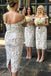 Off-the-Shoulder Mid-Calf Sheath Lace Bridesmaid Dresses