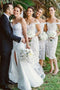 Off-the-Shoulder Mid-Calf Sheath Lace Bridesmaid Dresses