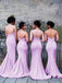 Spaghetti Straps Mermaid Lilac Backless Bridesmaid Dresses with Pleats