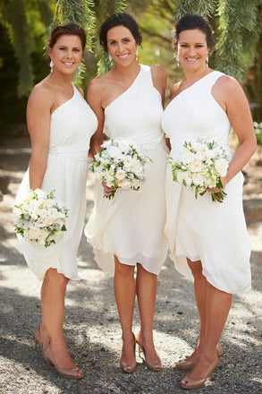 one-shoulder knee-length ruched chiffon bridesmaid dresses dtb109