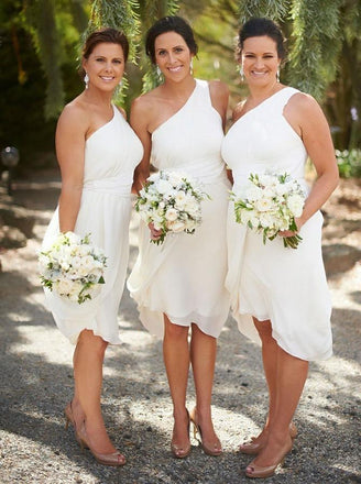 One-Shoulder Knee-Length Ruched Chiffon Bridesmaid Dresses