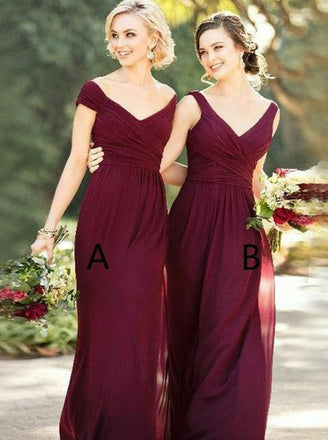 Sheath Off-the-Shoulder Burgundy Long Bridesmaid Dresses