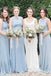 Sheath Round Neck Sleeveless Dusty Blue Long Bridesmaid Dresses
