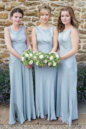 sheath round neck sleeveless dusty blue long bridesmaid dresses dtb115