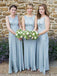 Sheath Round Neck Sleeveless Dusty Blue Long Bridesmaid Dresses