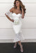 Mermaid Hi-Low Lace Bridesmaid Dresses, Off-Shoulder Short Sleeves Bridesmaid Dress