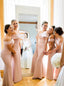 Off Shoulder Mermaid Floor-Length Pink Satin Bridesmaid Dresses