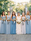 A-Line Simple Boho Blue Series Long Bridesmaid Dresses with Ruched