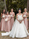 a-line v-neck convertible pink long bridesmaid dresses dtb195