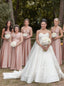 A-Line V-Neck Convertible Pink Long Bridesmaid Dresses