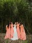 A-Line Crew Long Chiffon Coral Bridesmaid Dresses with Beading