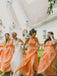 A-Line Crew Long Chiffon Coral Bridesmaid Dresses with Beading