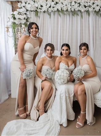 Halter Mermaid Floor-Length Bridesmaid Dresses with Split