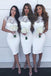 jewel lace cap sleeves white sheath knee-length bridesmaid dresses dtb125