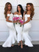 Short Sleeves Hi-Low White Mermaid Off-Shoulder Bridesmaid Dresses