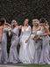 mermaid strapless light grey bridesmaid dresses with ruffles dtb174