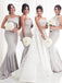 Mermaid Strapless Light Grey Bridesmaid Dresses with Ruffles