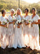 a-line v-neck ivory boho lace bridesmaid dresses with cap sleeves dtb177