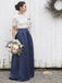 jewel short sleeves dark blue two piece bridesmaid dress with lace top dtb180