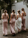 Sheath V-Neck Long Blush Bridesmaid Dresses With Ruched