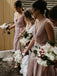 sheath v-neck long blush bridesmaid dresses with ruched dtb184