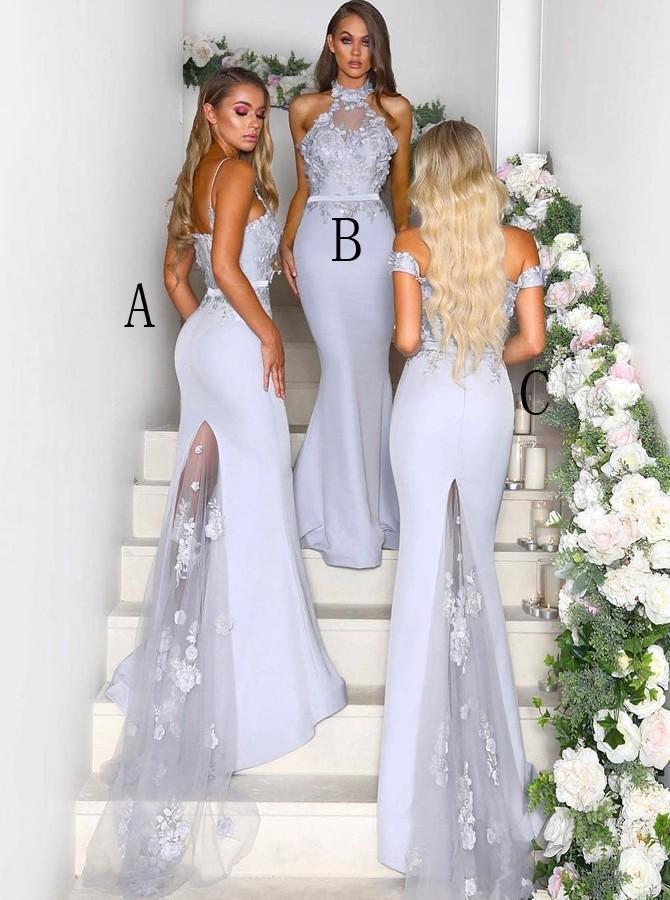 Mermaid Light Blue Bridesmaid Dresses with Lace Appliques DTB189 DressTok.co.uk Mermaid Light Blue Bridesmaid Dresses with Lace Appliques DTB189 DressTok.co.uk