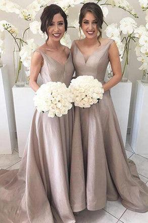 simple a-line v-neck sleeveless long bridesmaid dresses dtb139