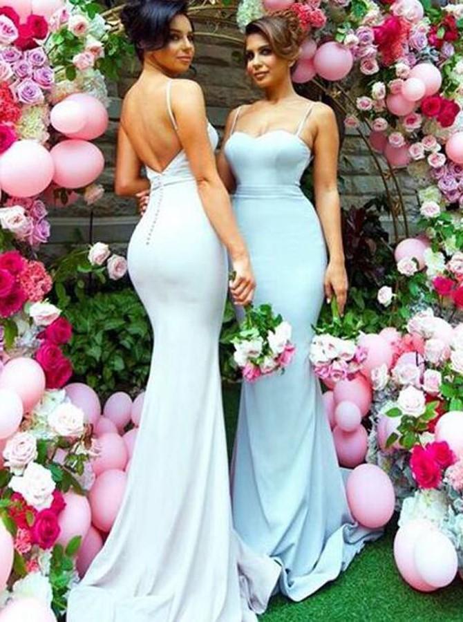 Sexy Spaghetti Straps Mermaid Sleeveless Bridesmaid Dress