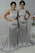 bateau sheath grey long bridesmaid dresses with lace dtb141
