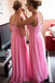 Bateau Light Plum Chiffon Long Bridesmaid Dresses with Lace
