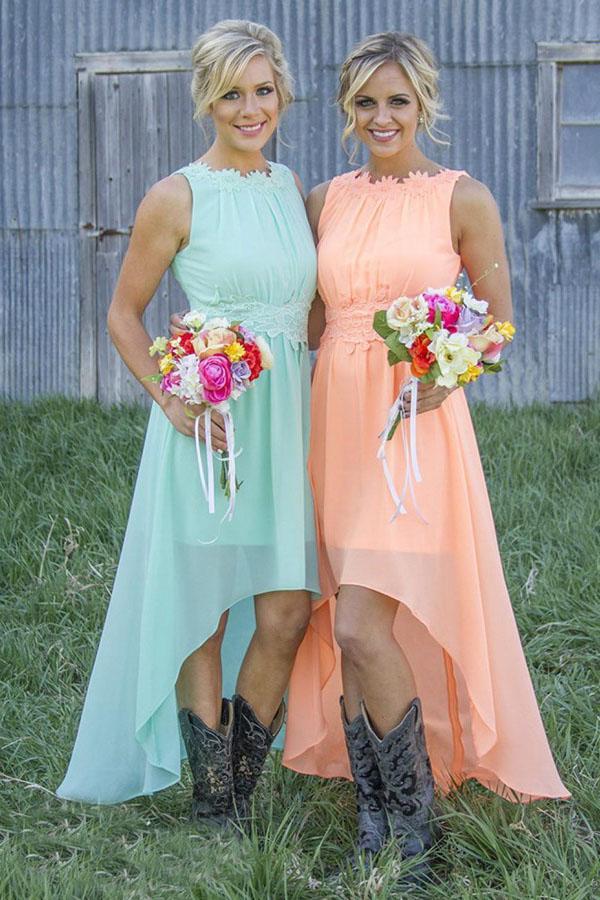 mint green and peach bridesmaid dresses Mint Green Aqua And Peach Bridesmaid Dresses A-Line/Princess Spaghetti Straps Floor-Length Chiffon Bridesmaid