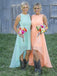 Bateau Asymmetry Mint/Peach Chiffon Bridesmaid Dresses with Appliques
