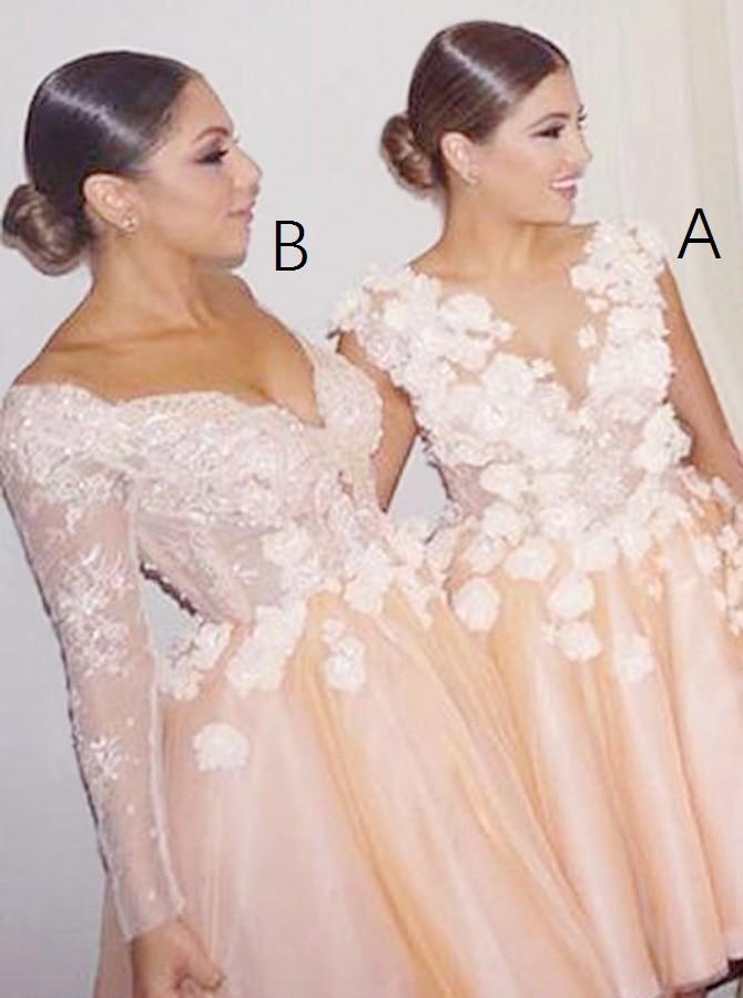 A-line Knee-Length Short Bridesmaid Dresses with Lace Appliques