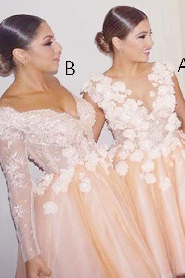 a-line knee-length short bridesmaid dresses with lace appliques dtb146