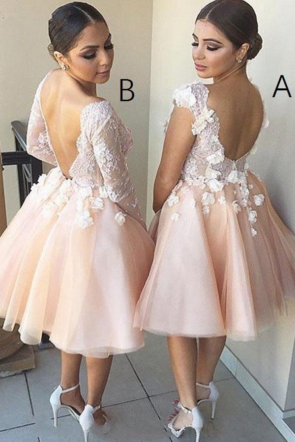 A-line Knee-Length Short Bridesmaid Dresses with Lace Appliques