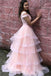 two piece v-neck tulle pink prom dress princess sweet 16 dress with layered dtp581