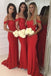 off shoulder mermaid red bridesmaid dresses with sequins appliques dtb147