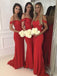 Off Shoulder Mermaid Red Bridesmaid Dresses with Sequins Appliques