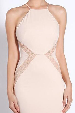 Simple Square Sheath Pearl Pink Bridesmaid Dresses with Lace