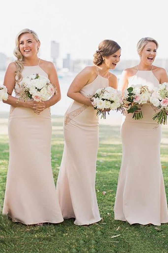 simple square sheath pearl pink bridesmaid dresses with lace dtb150