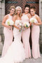 Simple Jewel Floor Length Pearl Pink Mermaid Bridesmaid Dresses