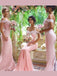 Elegant Off shoulder Mermaid Long Bridesmaid Dresses with Lace Top