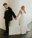 Elegant A-line V Neck Ivory Satin Sleeveless Simple Wedding Dresses