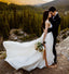 Elegant A-line V Neck Ivory Satin Sleeveless Simple Wedding Dresses