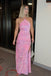 Mermaid Halter Sleeveless Sweep Train Sequins Prom Dress With Split