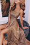 Sparkly Spaghetti-straps Long Prom Dresses, Sexy Evening Dress With Split
